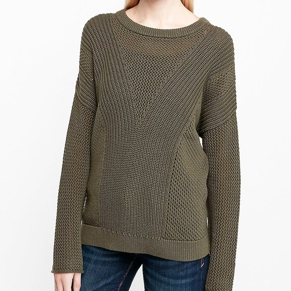 Olive Green 100% Cotton Cable-Knit Open-Stitch High Quality Tunic Sweater - Picture 1 of 16